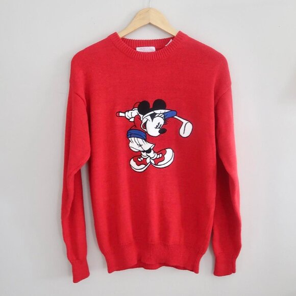 Vintage Disney Aurea Minnie’s Golf Club Knit red Sweater - Picture 1 of 3
